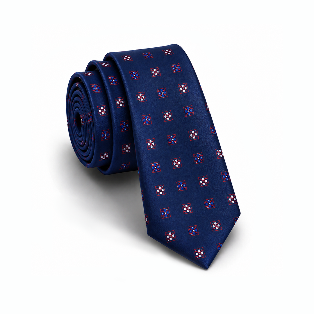 Navy Square Pattern Tie-Turkish Made