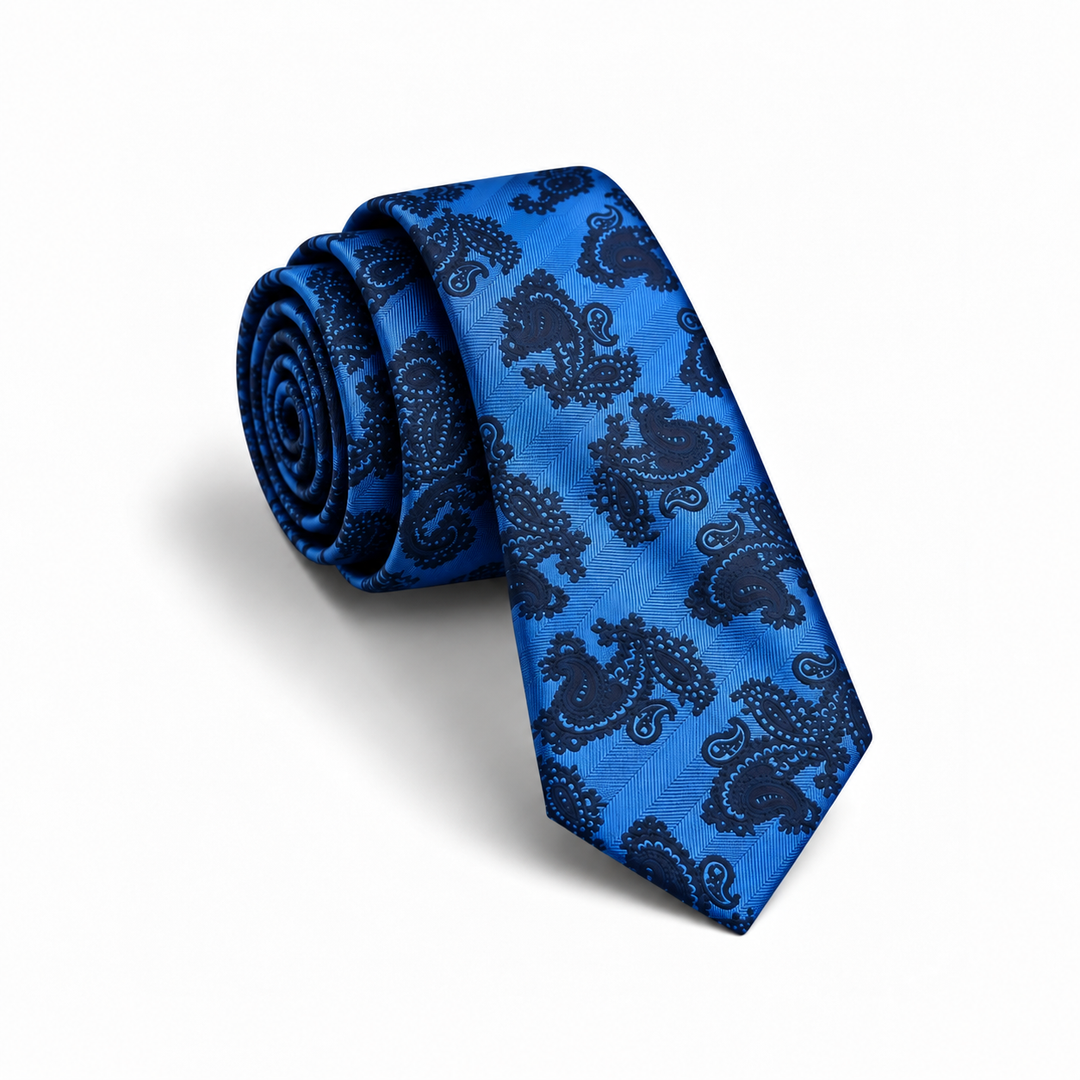Blue Tie with Navy Paisley Pattern