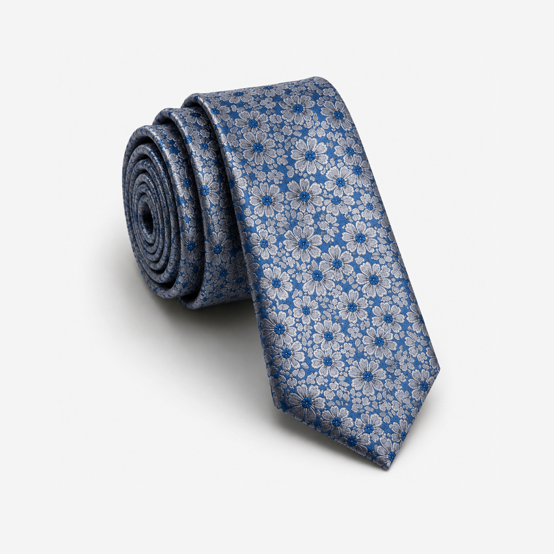 Gray Floral Pattern  Tie-Turkish Made