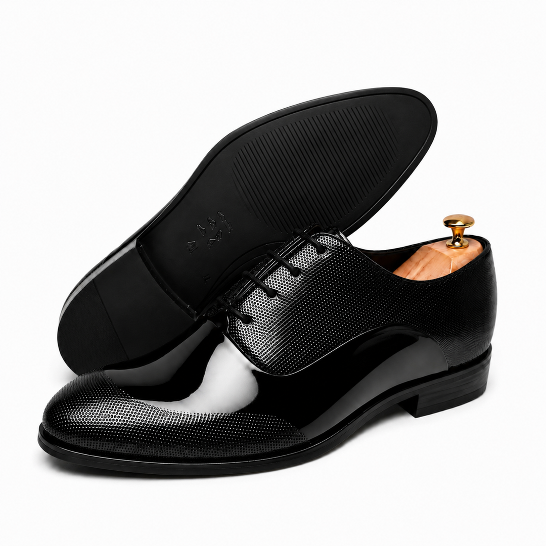Black Oxford Textured Tuxedo Shoes