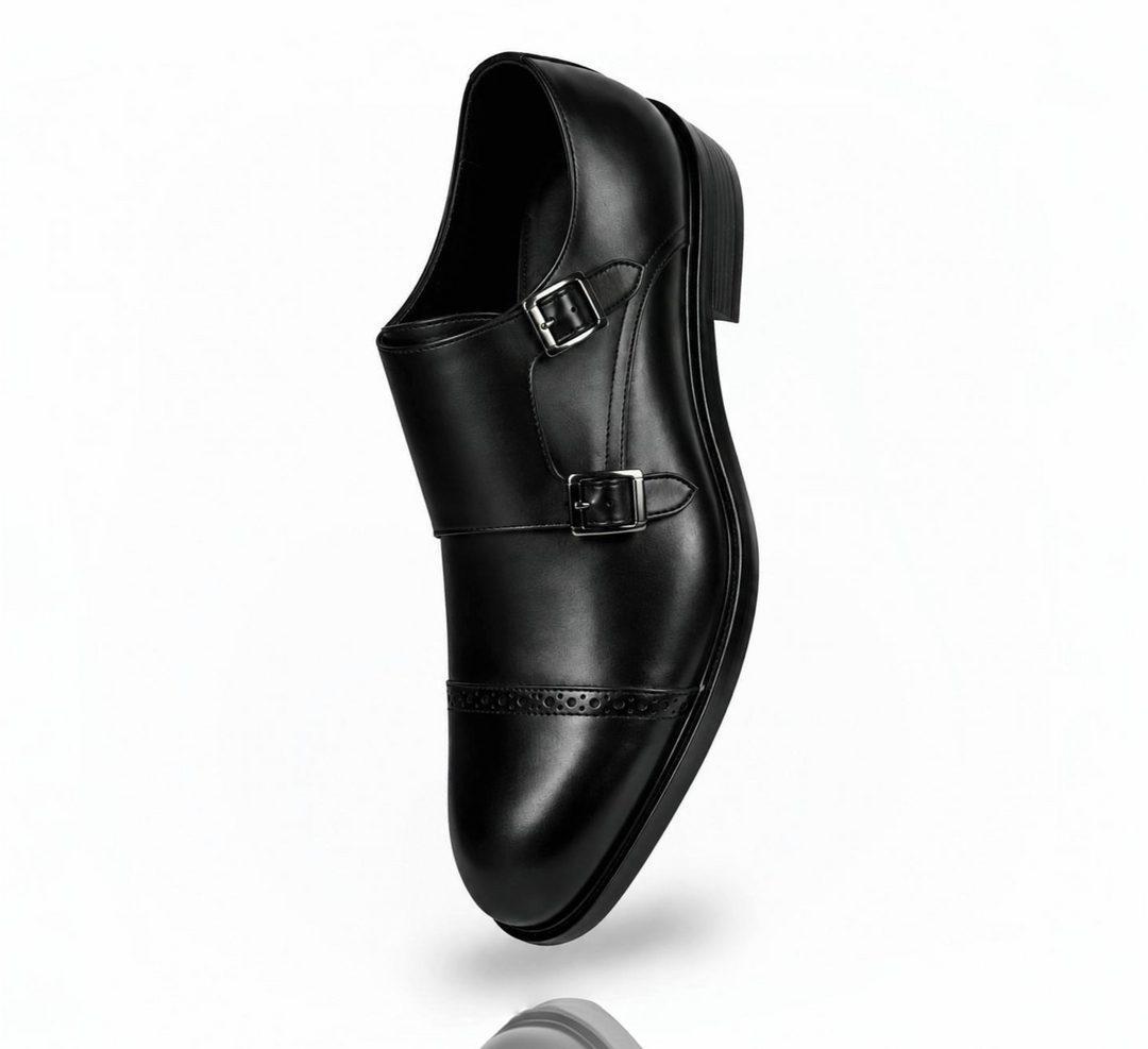 black monk strap shoes - genuine leather