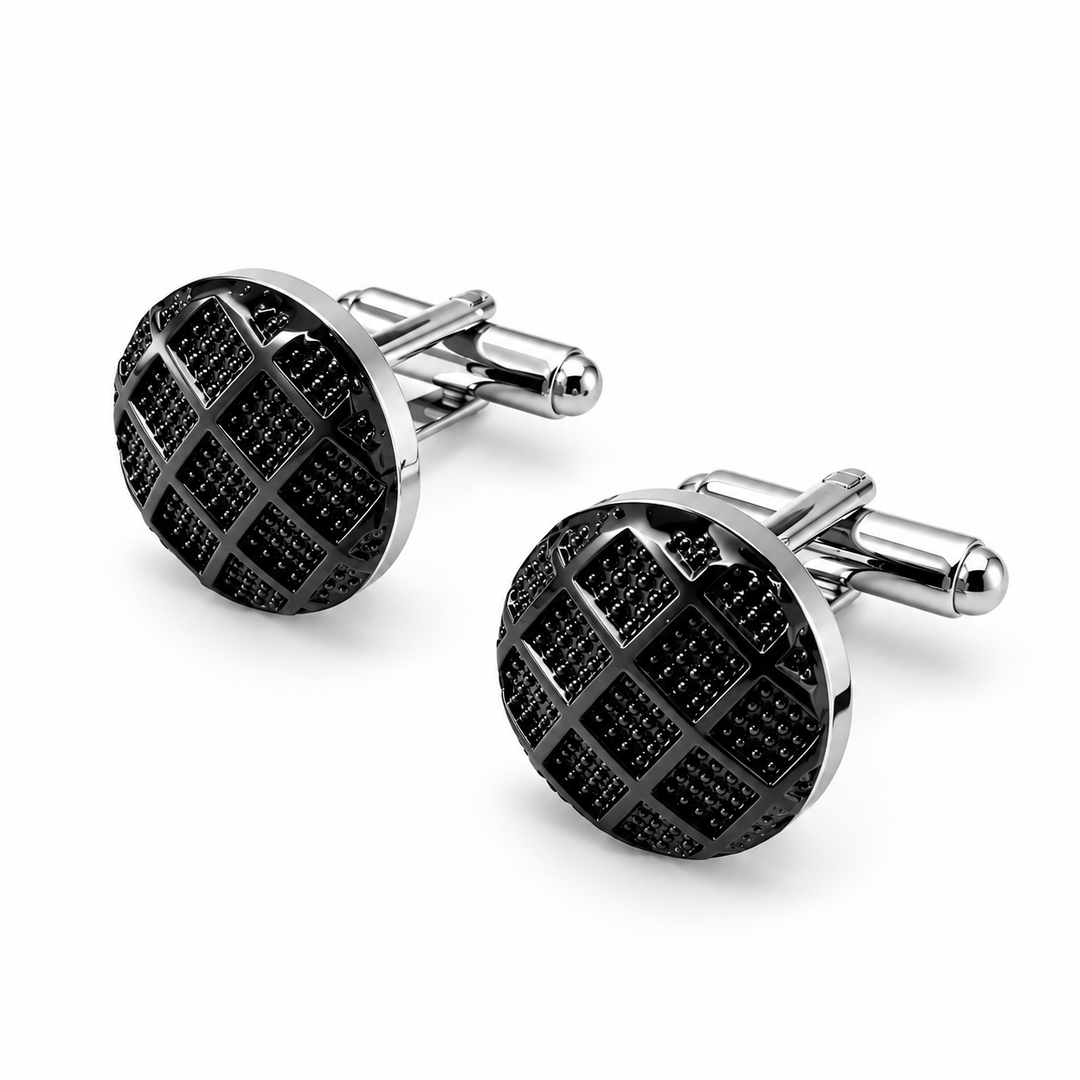 Silver Textured Round Cufflinks  - Turkish made