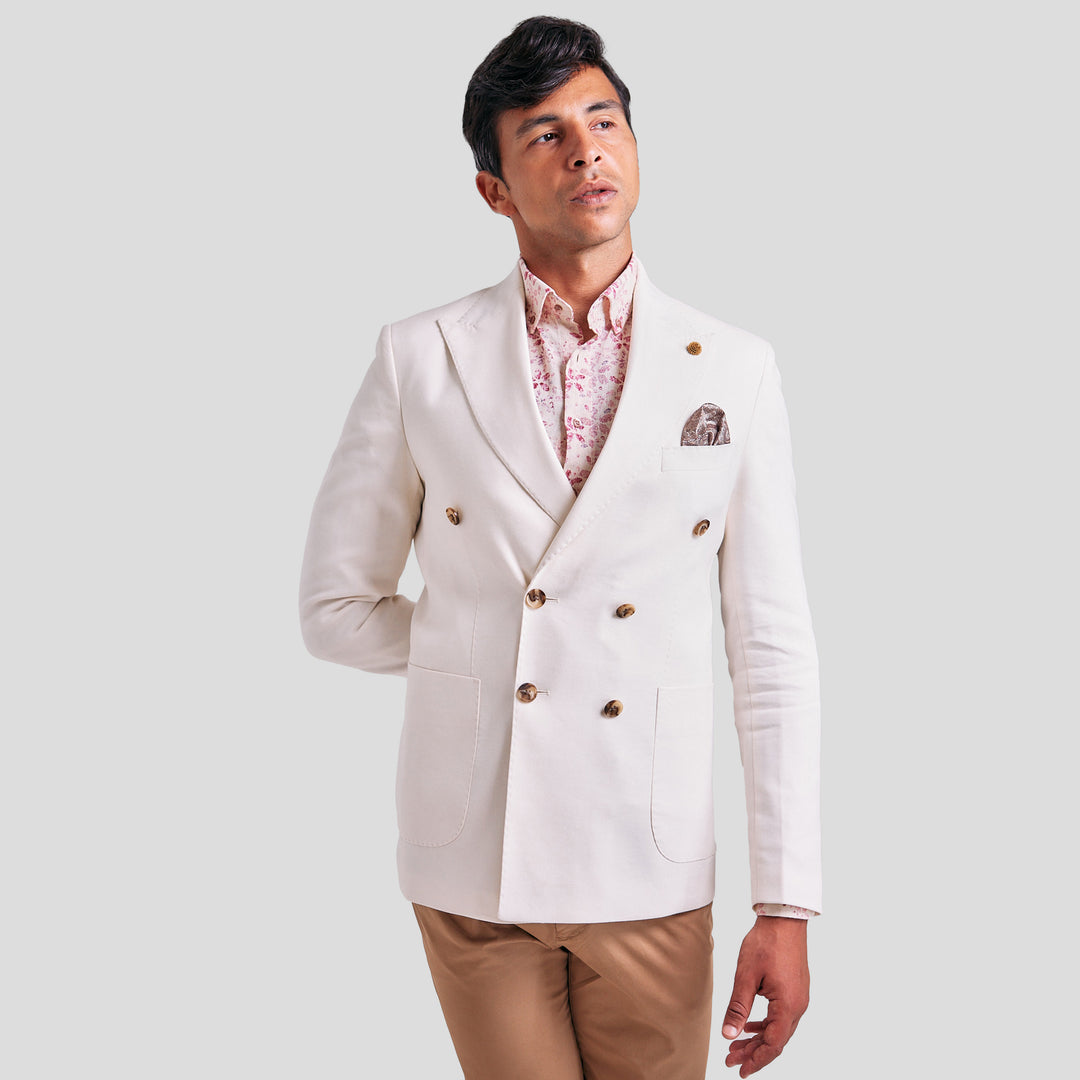 Slim Fit White Double Breast Jacket