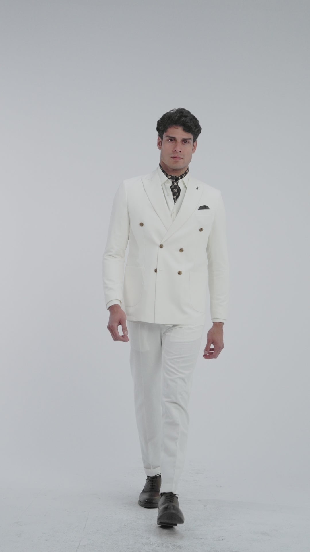 Slim Fit Off White Double Breasted Smart Suit-Turkish Made