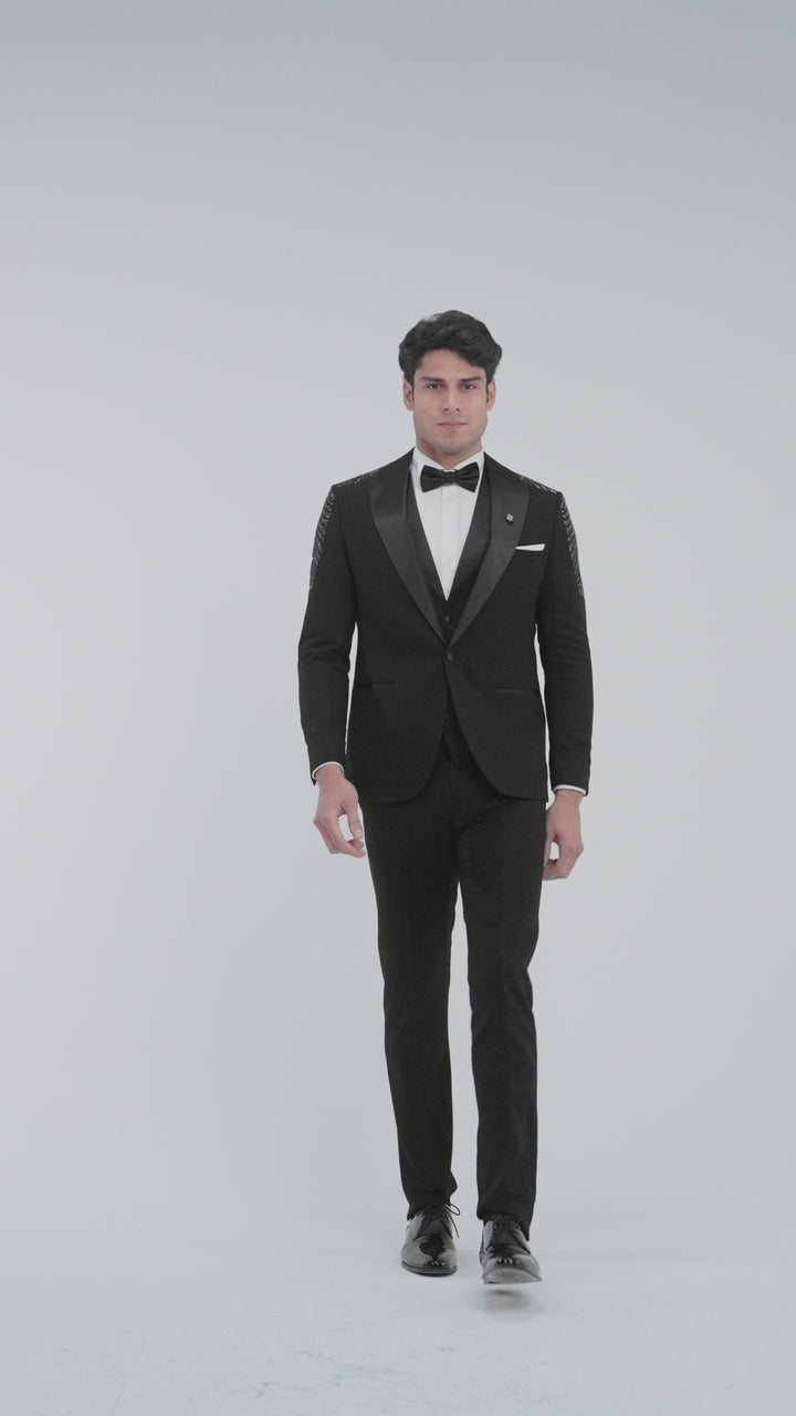 Slim Fit Black Tuxedo suit -NotchLapel - Turkish Made22