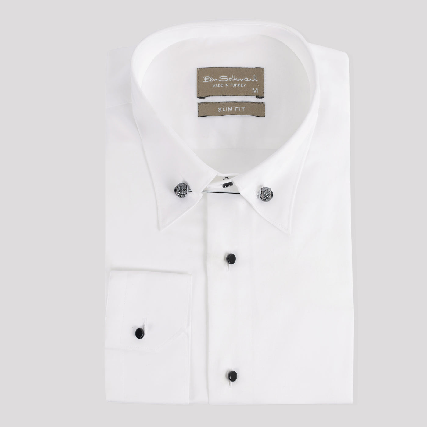 slim Fit white cotton shirt - pin collar