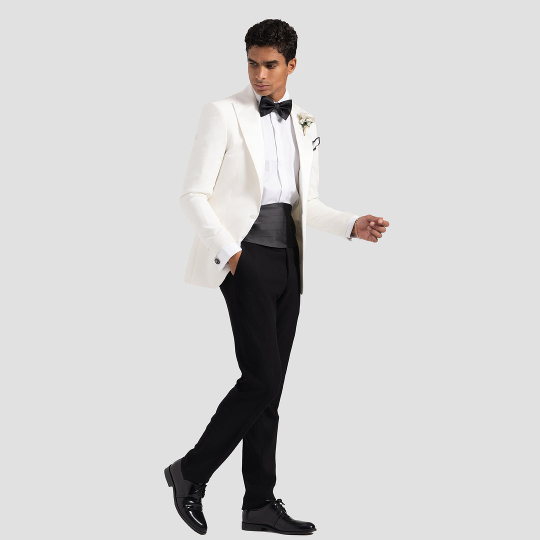 slim fit off white wedding suit - Turkish made