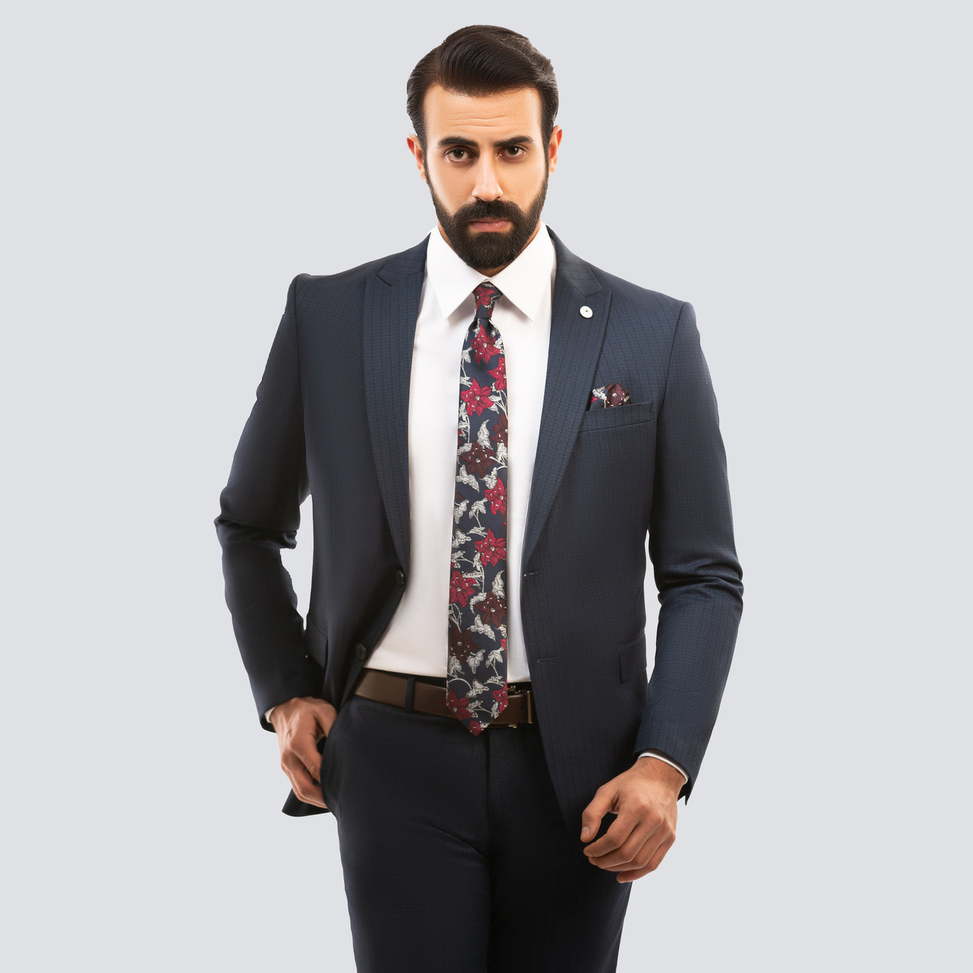 Slim Fit Striped Navy Formal Suit