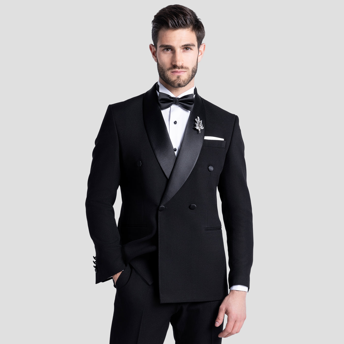 Slim Fit Black Double-Breasted Wedding Suit