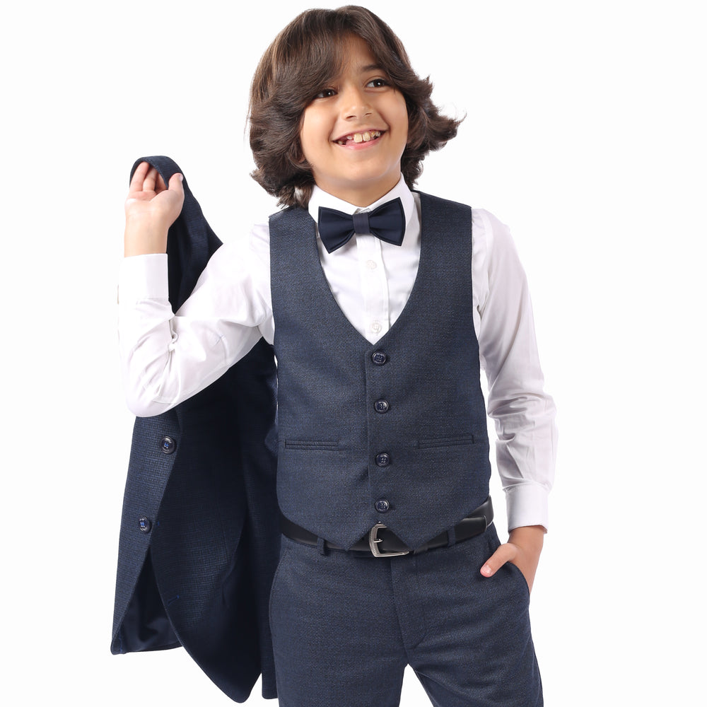 Navy Kids Suit - With Vest-Turkish Made