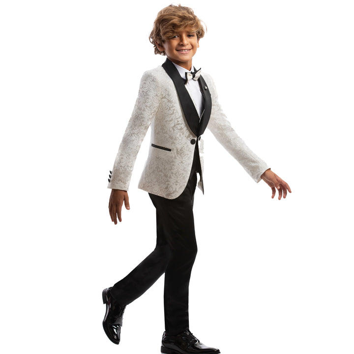 Shawl Lapel White Tuxedo Kids Suit-Turkish Made